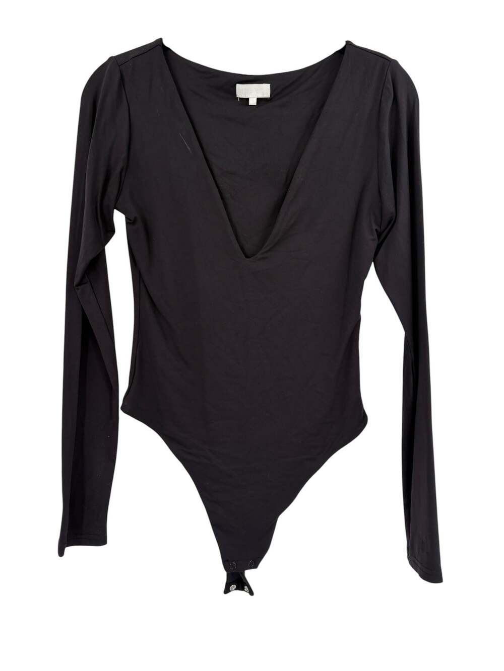 MESHKI Bodysuit Size S Black Deep V Neck Snap Closure